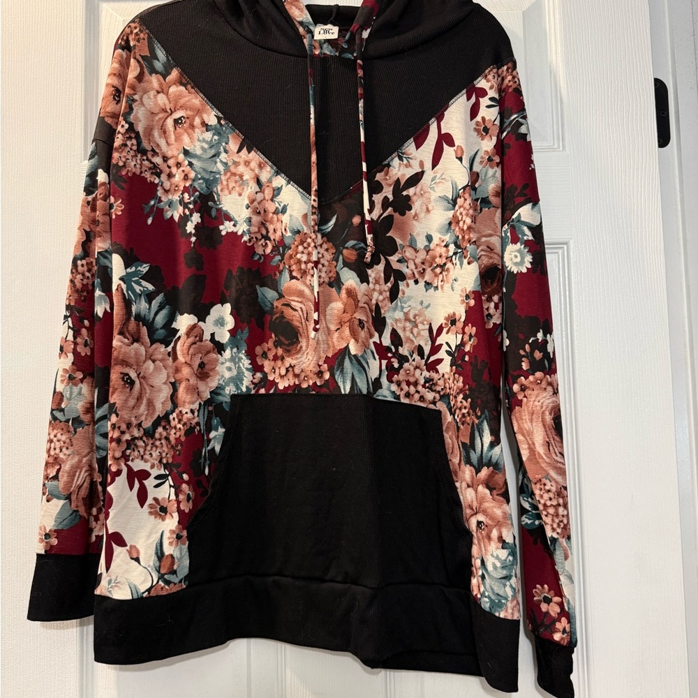 Sew In Love Floral Burgundy and Black Hoodie